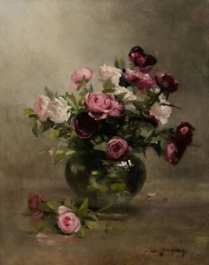 Eva Gonzales : "Vase of Roses" (early 1870s) — Giclee Fine Art Print - Picture 1 of 7