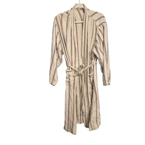 Odd Bird Robe Handwoven Turkish Cotton Linen Cream Stripe Sz S/M Bohemian - Picture 1 of 6