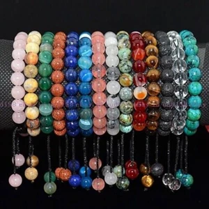 Männer Frauen 8 mm natürliche Edelsteine geflochtene Makramee Perlen Armband anpassen handgefertigt - Bild 1 von 71