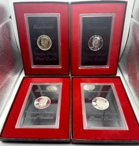 Eisenhower Silber PP Dollars mit braunen Boxen 1971 bis 1974 inkl. Stichtag 4 Münzen - Bild 1 von 13