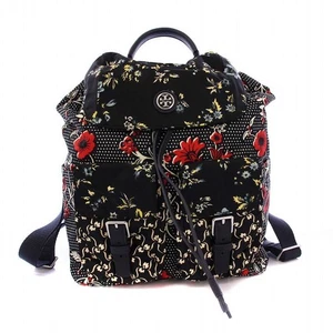 Tory Burch Floral Print Backpack Rucksack Daypack Black /Kh Women'S - Picture 1 of 8