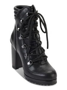 DKNY Womens Black Padded Lenni Round Toe Block Heel Lace-Up Heeled Boots 6 M - Picture 1 of 11