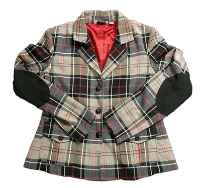 Chaqueta Blazer Joan Rivers Y2K Roja Negra Botón Frontal Codo Reforzado Pequeña Foto 1 de 4