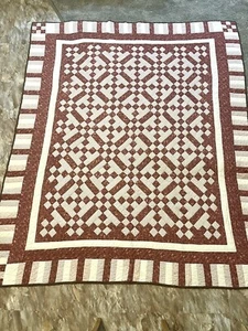 QUILT Amish handgestepptes Patchwork 90"x 95 Bauernhaus Landhaus Oma burgund - Bild 1 von 21