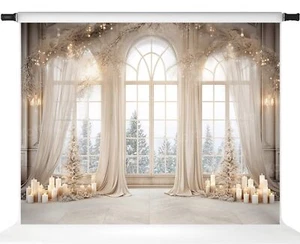 Kate Winter Wonderland Telón de fondo Escena de ventana nevada Luz de vela Calor Foto B... - Imagen 1 de 3