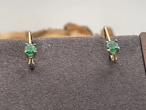 14K Solid Yellow Gold Leverback Earrings with Green CZ stones--316.25 - Picture 1 of 8