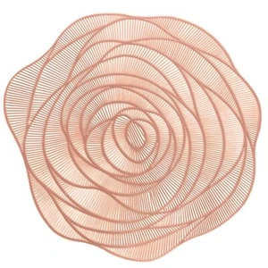 Set of 6 Round Gold Placemats 15 Inch Rose Flower Vinyl Place Mats Heat Resis... - Picture 1 of 7