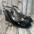 Etienne Aigner Women’s Peep Toe Wedges Winnie Black Faux Leather Size 9