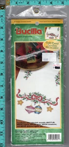 "Christmas Baubles" Tablerunner ©2000 Bucilla Stamped Cross Stitch Linens 84281 - Picture 1 of 4