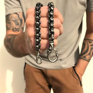 Skull Kette Edelstahl | Totenkopf Gothic Hosenkette | Biker Wallet Chain - Picture 1 of 10
