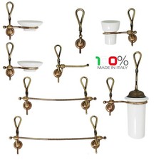 SET ACCESSORI BAGNO FIOCCO OTTONE BRONZO CERAMICA MADE IN ITALY ALTA QUALITA'