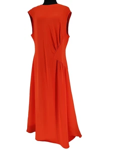 Abito donna Reiss NUOVO arancione Stacy midi fit&flare taglia 12 vita increspato zip posteriore - Foto 1 di 16