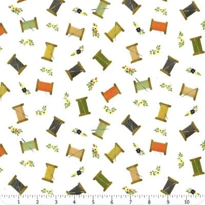By The Yard ~ Sewing Thread Spools on White By Riley Blake Cotton Fabric - Image 1 of 3