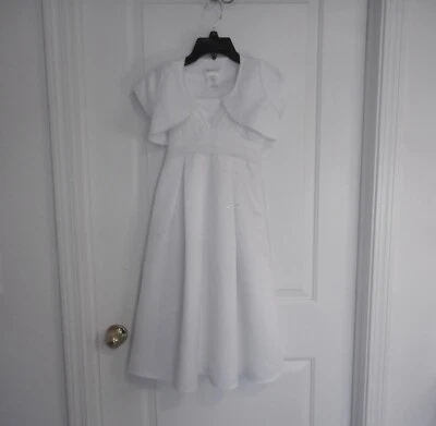 Size 7 First Communion Dress with Bolero Jacket and Veil - Image 1 of 4