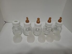 5 Vintage Glass Baby Bottles Gerber Juice Reborn Dolls Preemie Newborn Size