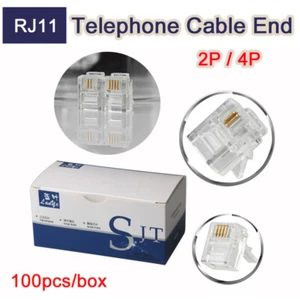 RJ11 Telephone Cable End Connectors 2Pins /4Pins Modular Plugs 100PCS / Box - Picture 1 of 8