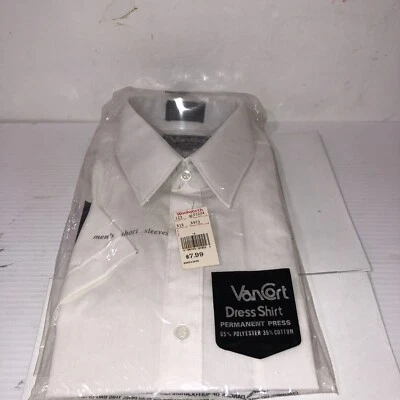 Camisa de vestir blanca abotonada manga corta Van Cort de colección para hombre talla 15 1/2. Años 70 Nuevo Foto 1 de 4