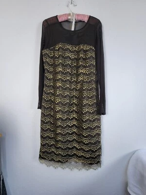 Worth Women's Gold Metallic Lace Shaped Sheath Mini Dress Black Size 10 NEW $698 - Image 1 of 4