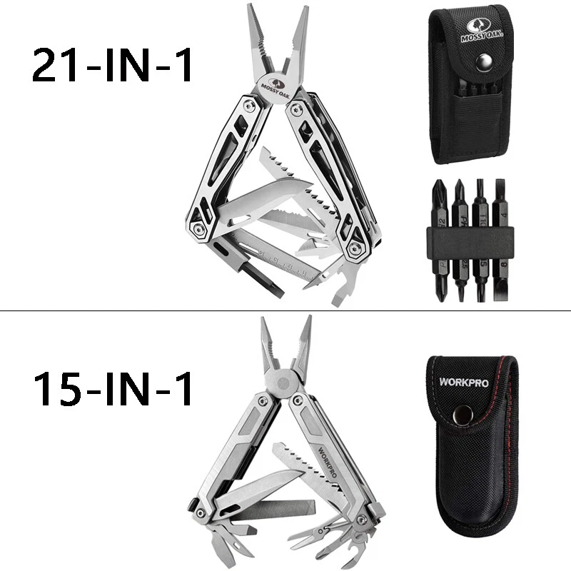 MOSSY OAK/WORKPRO 15 In 1/21-in-1 Multitool Stainless Steel Multi Tool Pocket Knife Plier Tool NEW
