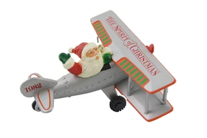 1982 Hallmark The Spirit of Christmas Bi Plane & Santa Christmas Tree Ornament - Imagen 1 de 5