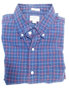 J CREW Herren blau aquamarin rot kariert LS Baumwolle Oxford Knopfleiste schmal Hemd Gr. L - Bild 1 von 6