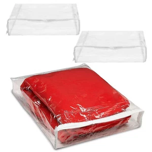 2 Clear Zippered Storage Bag Vinyl Blanket Sweater Clothes Space Saver 15X18X3 - Picture 1 of 1
