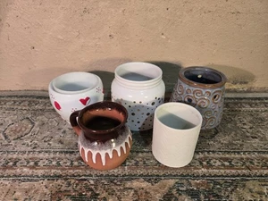 Lot Of 5 Planters Small Themed Hearts, Edible Arrangements, Coffee, Flower Pots - Picture 1 of 9