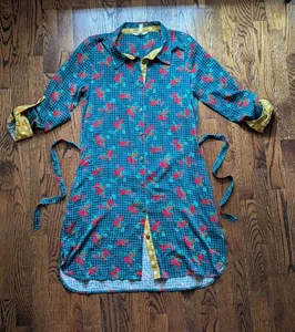 Camisa de vestir Matilda Jane para mujer S azul verde amarillo guinga roja floral bolsillos  - Imagen 1 de 19