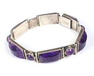 Vintage 1940s William Spratling Style Bracelet Mexican Sterling Silver Amethist - Picture 1 of 11