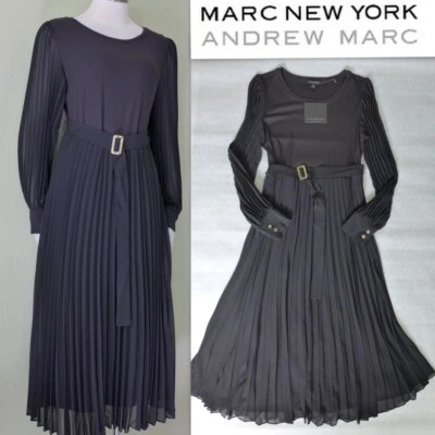 Vestido midi plisado manga larga negro MARC NY ANDREW MARC talla L Foto 1 de 4