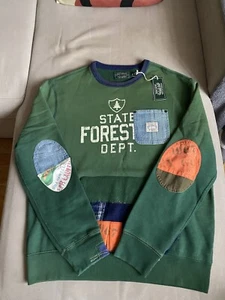RALPH LAUREN COUNTRY SWEATSHIRT Patchwork Expedition State Forest Green Denim L - Picture 1 of 16
