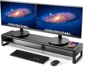 VAYDEER 2 Tiers Dual Monitor Stand Aluminum Monitor Riser with Wireless Charging - Picture 1 of 4