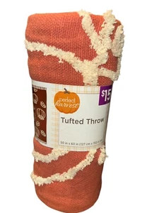 Fall Thanksgiving Tufted Throw Blanket Coral 50x60” Pumpkin Pattern Harvest - Picture 1 of 6