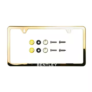 Fit bentley Laser Etching Stainless Steel Polish Gold Slim License Frame w/Cap - Picture 1 of 2