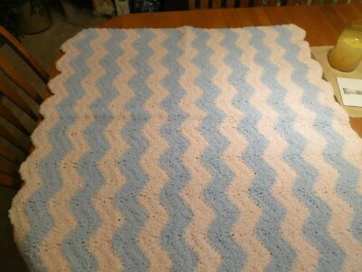 NEW Pink + Blue Soft Baby Blanket Handmade Crochet Thick Fluffy Crib Bassinet  - Image 1 of 2