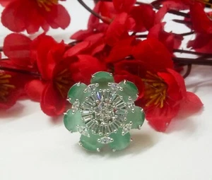 Indian CZ Ring Adjustable 925 Silver Sterling Bridal Emerald Studded Jewellery - Picture 1 of 6