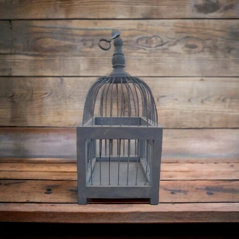 Vintage Blue Painted Wood & Wire Decorative Dome Bird Cage 11 Inches Tall 5 Wide Cover