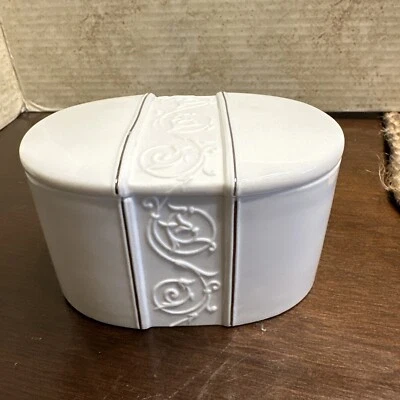 Croscill Verona Италия Фарфор Белая Серебряная Покрытая Коробка для Безделушек 5x4x3"" - Изображение 1 из 4