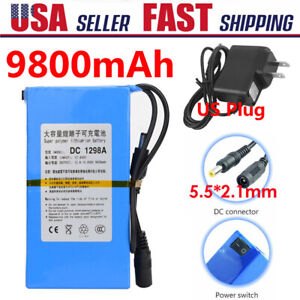 9800mAh 12V DC Rechargeable Lithium-ion Battery Pack Portable + US Plug Charger