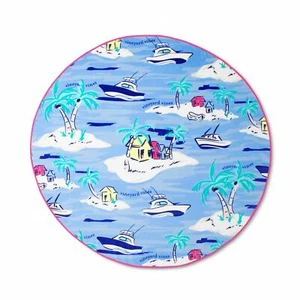 Vineyard Vines NWT Island Scene Beach Towel 60" Round Blue Boats Beach - Picture 1 of 2