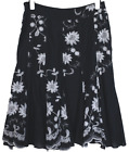 Per Una Black Embroidered Floral Cotton Lined Midi Skirt Size 14 Slight Fault