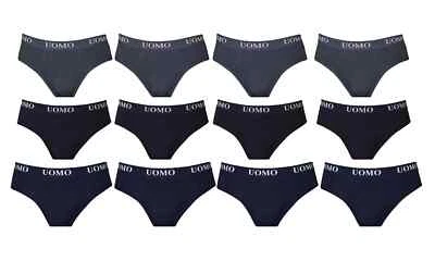 12 PZ Slip Mutande UOMO Cotone Elastico Colore Nero Blu Grigio Misure da M a 5XL - Immagine 1 di 4