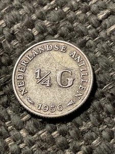 1956 Netherlands Antilles 1/4 Gulden Silver Coin. Low Mintage 200k. - Picture 1 of 2