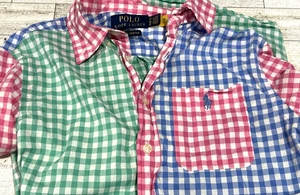 Polo Ralph Lauren Gingham Poplin Short Sleeve Colorblock Shirt Boys 10-12 Medium - Picture 1 of 8