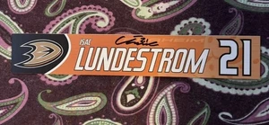 NHL  Isac Lundestrom #21 SIGNED Anaheim Ducks Locker Room Nameplate Game Used #1 - Picture 1 of 2