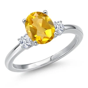 1.72 Ct Oval Yellow Citrine 14K White Gold Ring - Picture 1 of 6