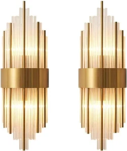 Applique da parete cristallo luce moderna oro art deco lampada coppia E14 - Foto 1 di 12