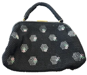 Bolso de Mano Vintage Reversible con Cuentas Negro Rosa Verde Cuentas Tono Dorado Acentos MCM - Imagen 1 de 7