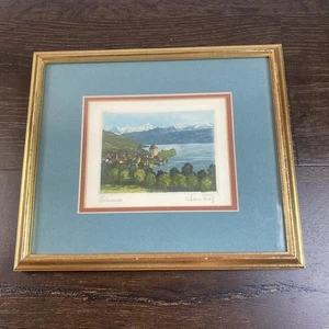 Vintage Hand Colored Etching Swiss Castle Germany Signed Hans Frey - Picture 1 of 7