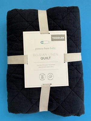 Edredón de cuna Pottery Barn Kids de lino belga azul marino ¡NUEVO CON ETIQUETAS! Puntada de diamante Foto 1 de 3